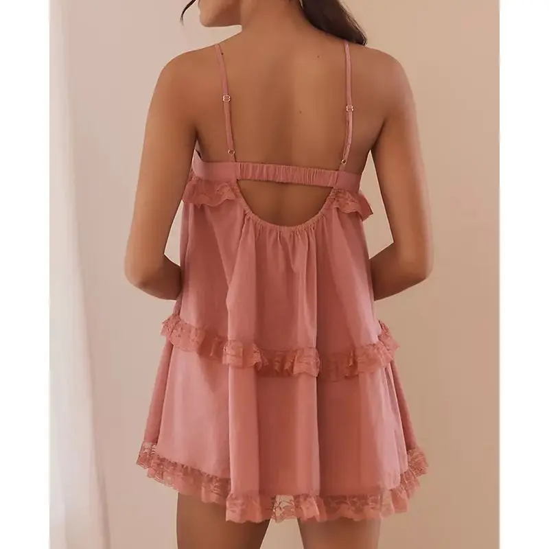 Mujer Verano Y2K Vintage Sin Mangas Volantes Encaje Trim Color Sólido/Estampado Floral Recorte Suelto Mini Cami Vestido