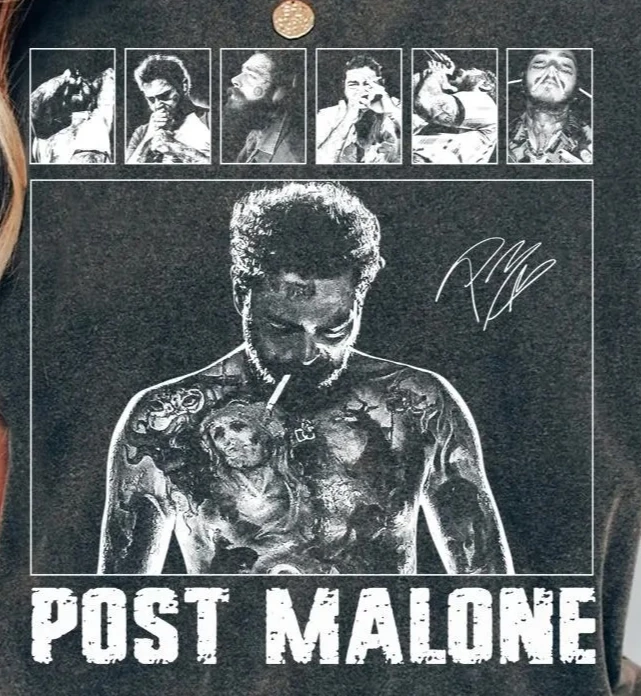 Post Malone rap music merchandise T-shirt, Austin album 90s rap T-shirt   Casual Fashion Spring/Summer New Couple T-shirt