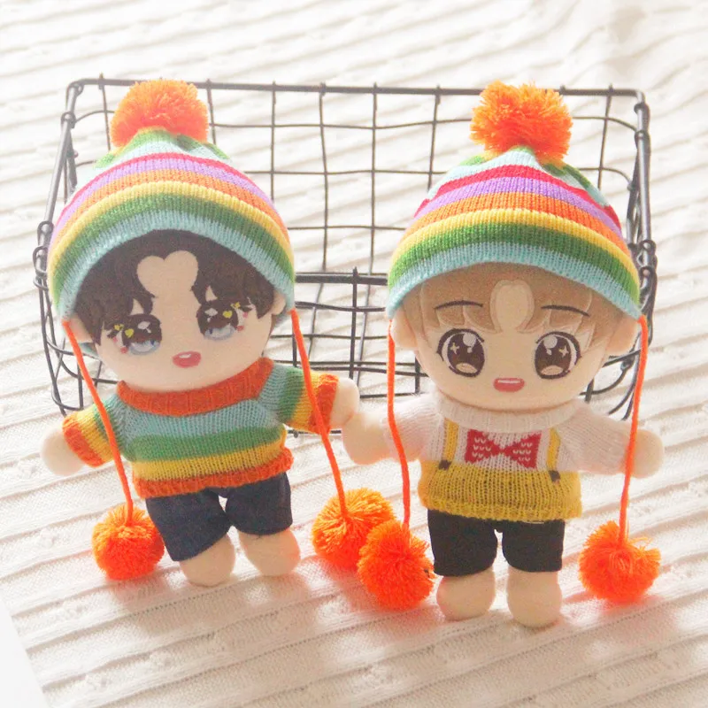 20CM Doll Clothes Kpop Idol Jung Kook Jimin Sean Xiao Yibo Lisa Rainbow Sweater Hat Plush Toy Clothing Soft Dolls Accessories