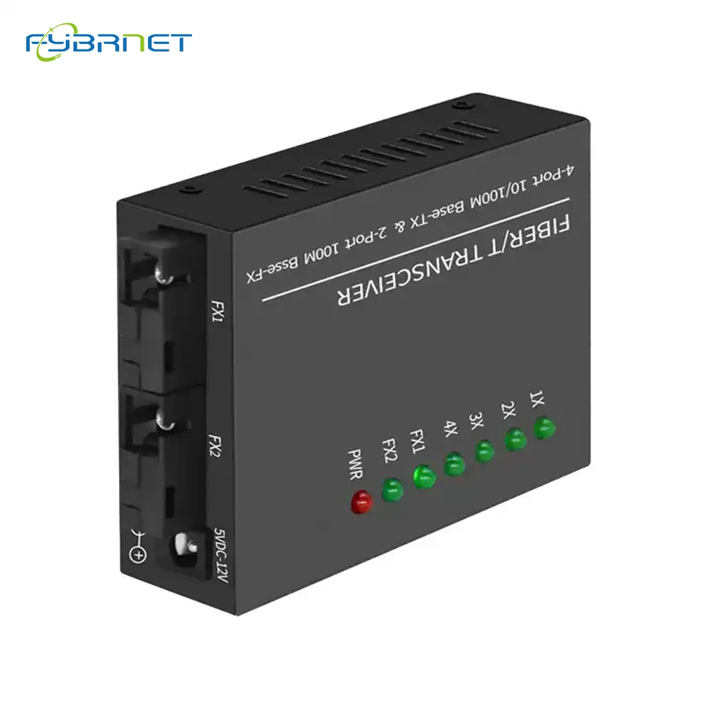 1 Pc 10/100M 2 Fiber Ports 4 RJ45 Port fiber media Converter 1310nm/1550nm Single Mode simplex 20km SC Fibra Optical converter