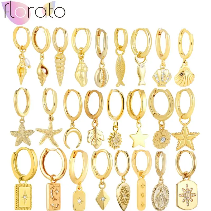 Ohrringe aus 925er-Sterlingsilber, Nadel, Vintage, geometrisch, quadratisch, Anhänger, für Damen, Metallschale/Muschel, Goldohrringe, Modeschmuck