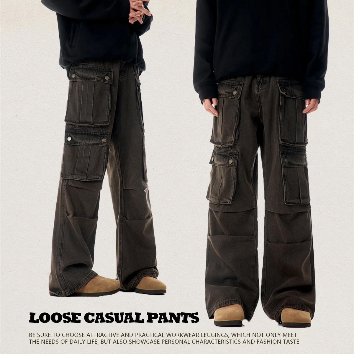 

Американские рабочие брюки унисекс, коричневые, винтажные, с эффектом потертости, плотные, прямого кроя, широкие штанины, модные, городские, хлопковые