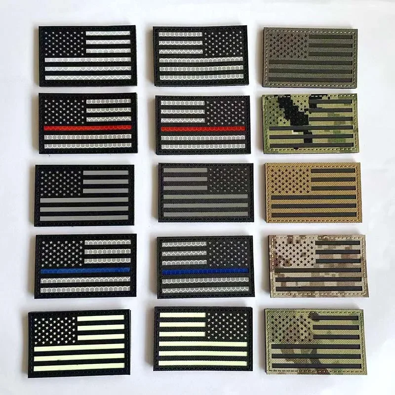 8*5CM USA Flag IR Reflection Patches with Hook Loop,United States Army Navy Air Force Tactical Military Badge Patch Glow In Dark