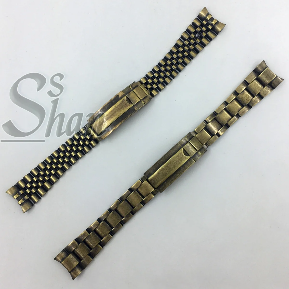 20mm Stainless Steel Solid Bronze‑Tone Watch Bracelet, Folding Sliding Clasp, Men’s Strap, Fits Diving Watch Cases