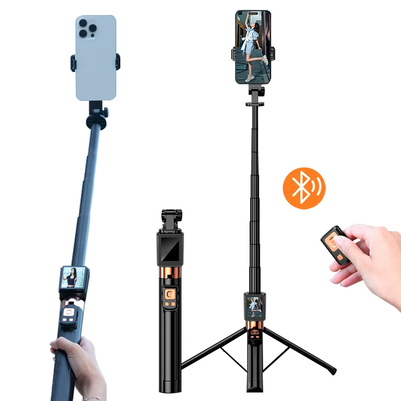 Wireless Selfie Stick Tripod Stand with Small Screen Casting Selfie Monitor Bluetooth Remote Control For Smartphone Selfie