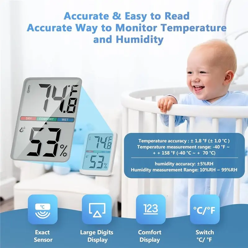 ABLK Digital Thermometers Hygrometer, Large LCD Screen Room Thermometers Temperature, Wall Thermometers Humidity Indoor