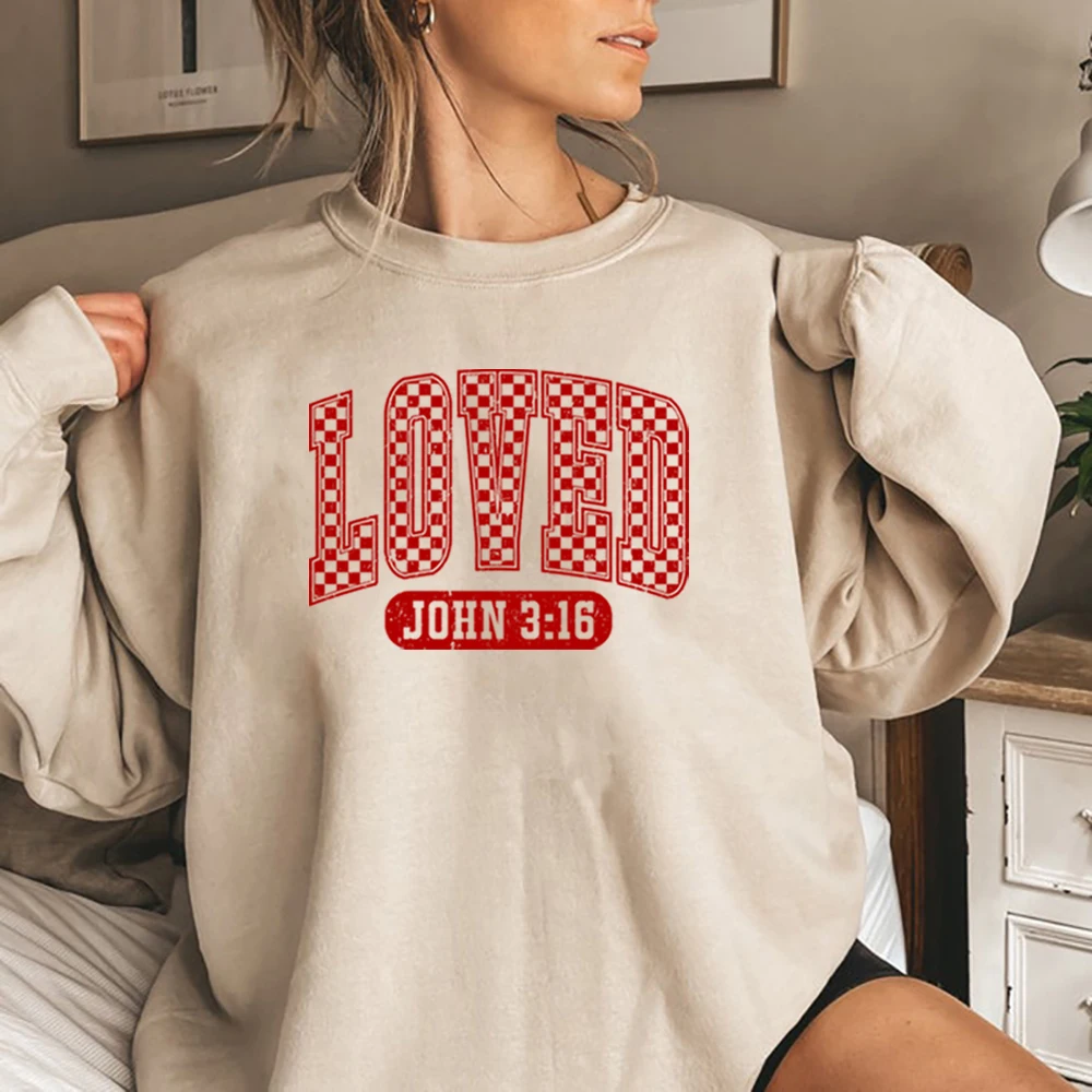 Christian Valentines Sweatshirt Loved John 3：16 Sweater Retro Valentine Hoodie Valentines Day Pullover Long Sleeves Sweatshirts