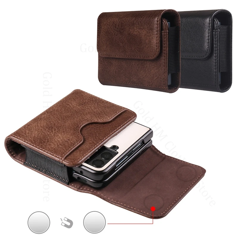 

Magnetic Cover Phone Case For Huawei Nova Flip S Pura X Card Pocket Belt Waist Bag Leather Pouch For Huawei P60 P50 Pocket 2 Art
