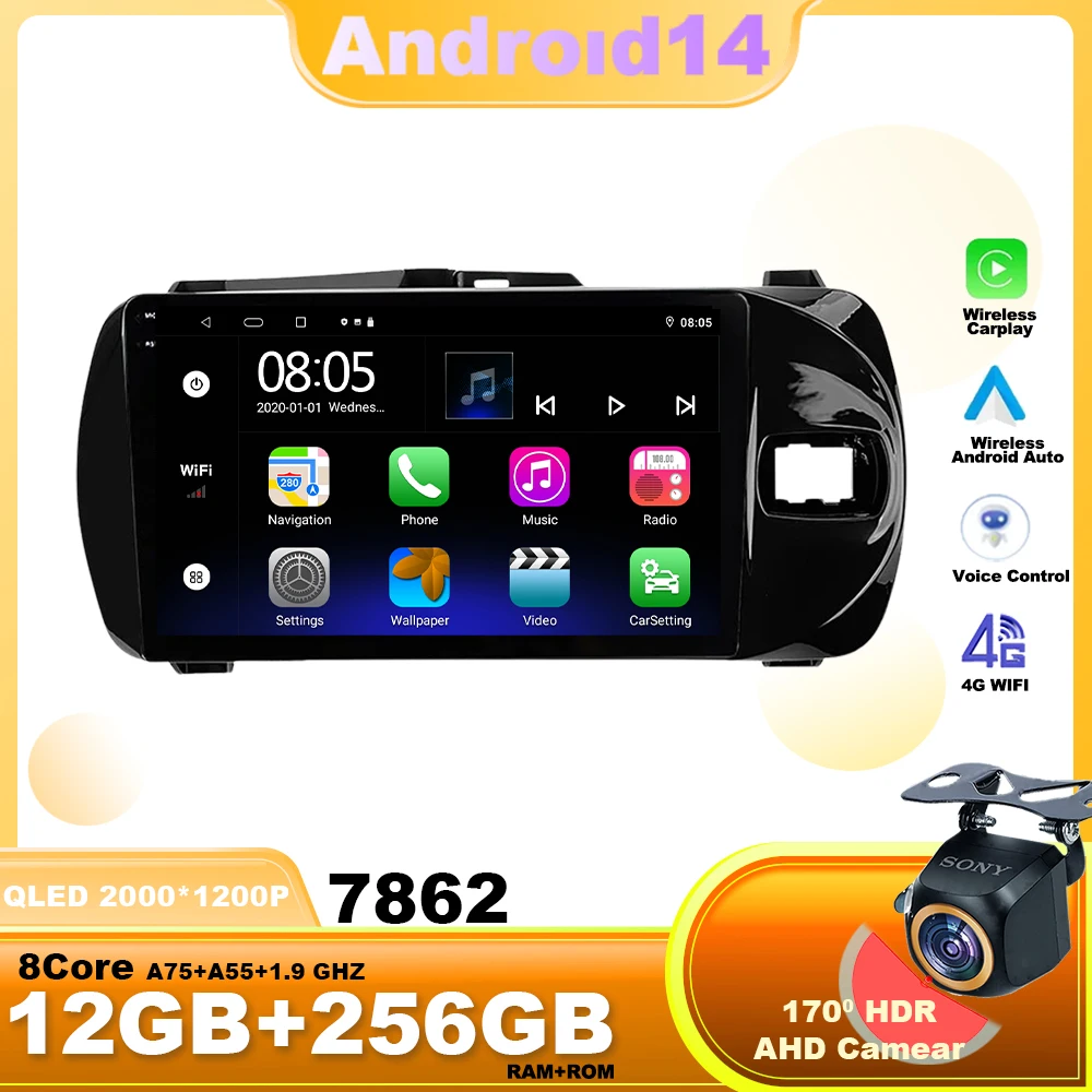 

Android14 For Toyota Vitz 3 XP 130 2014 - 2019 Car Radio Multimedia Video Player Wireless pantalla carplay auto GPS 4G WIFI