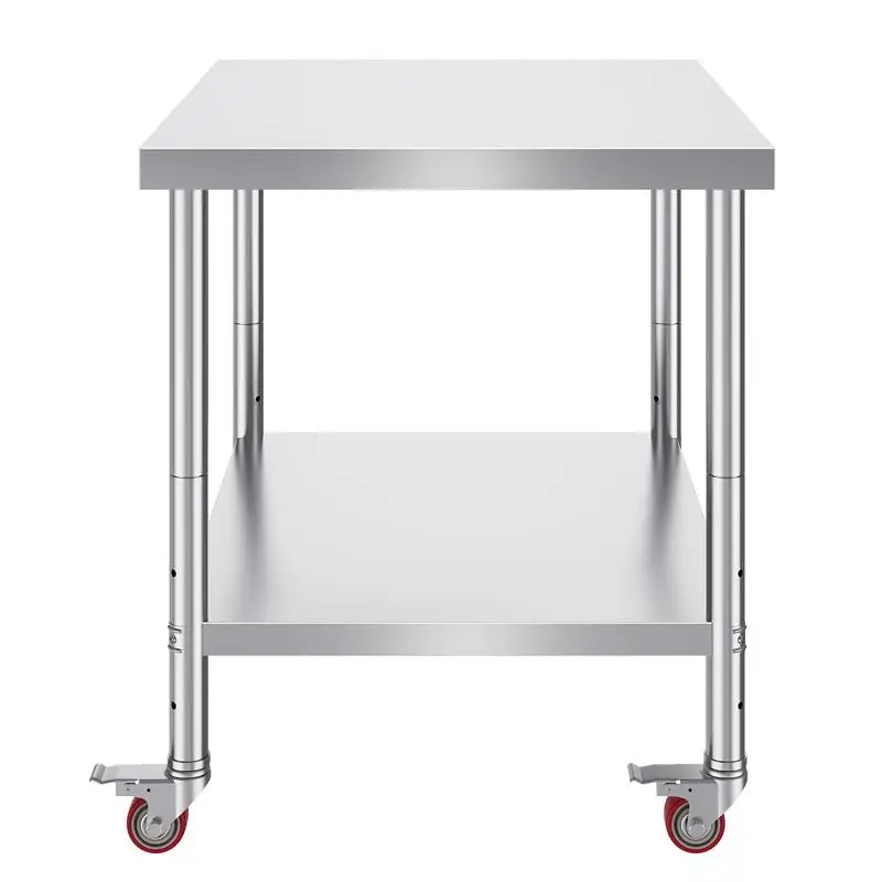 Table de travail de cuisine 91x76x86 cm en acier inoxydable avec roulettes et freins, capacité de charge de 100 kg, pour la préparation des aliments dans les cafétérias, les hôtels, les hôpitaux, les cliniques et les restaurants