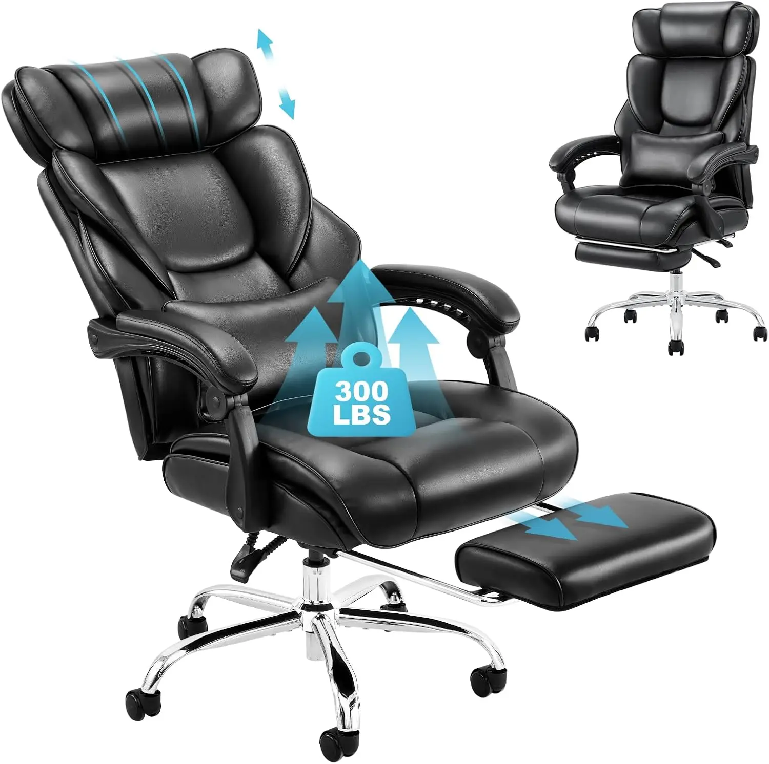 

Office Chair with Footrest Ergonomic High Back Design Executive Computer Desk Chair, Removable Lumbar Pillow, 90-135°Reclining