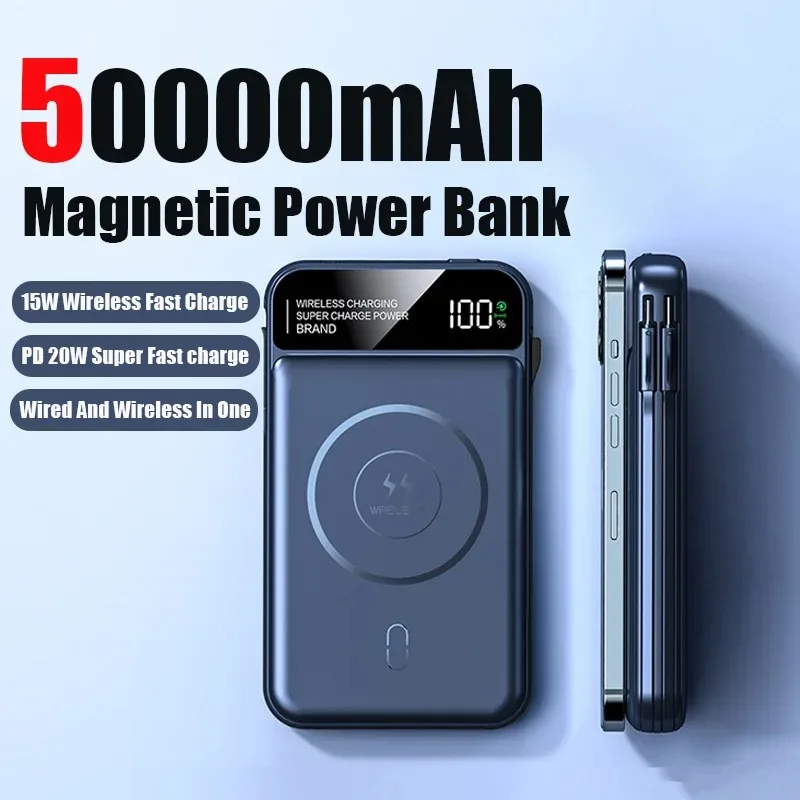 

50000mAh High Capacity Portable Magnetic Wireless Charging magsafe power bank Spare battery For IPhone Samsung Xiaomi