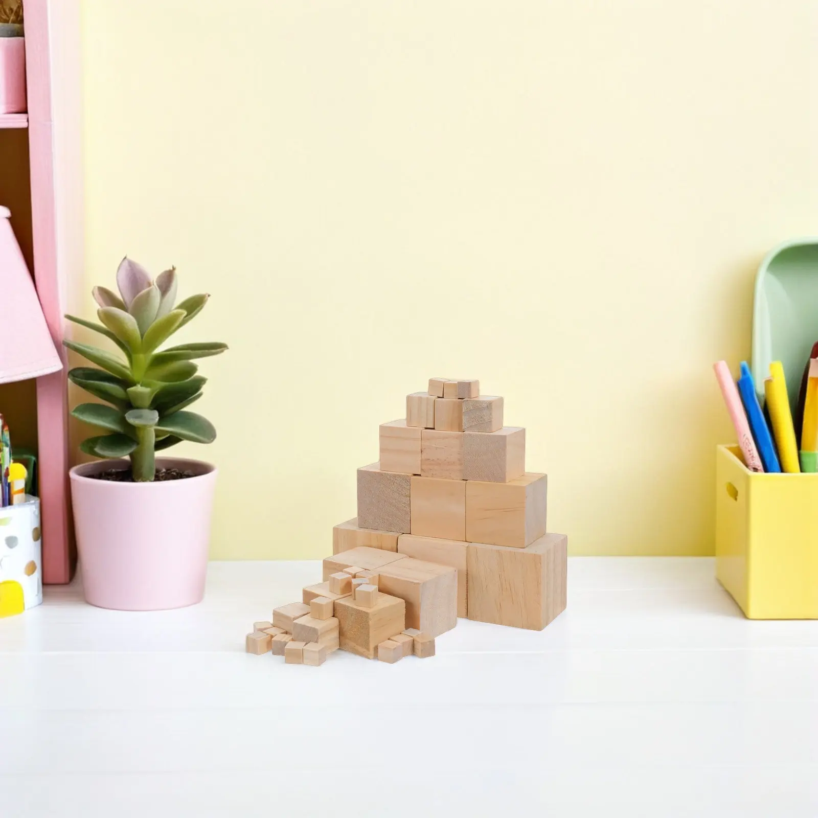 80 blocchi di legno per bambini, giocattoli da costruzione: cubi di pino naturale non finiti da 1/2/3/4/5 cm, blocchi quadrati fai da te per la scuola
