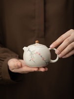 Hand Painted Grass and Wood grayTeapot Household Large Ceramic Teapot Single Pot Kung Fu Tea Set Tea Ceremony Tea Divider