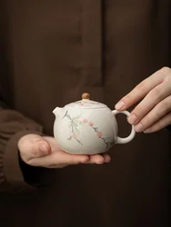 Hand Painted Grass and Wood grayTeapot Household Large Ceramic Teapot Single Pot Kung Fu Tea Set Tea Ceremony Tea Divider