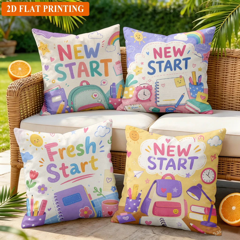 Cute New Start Back to School Pillow Covers Throw Pillow Cases Planner Theme Decor for Girls Nursery Room Home Accents Aesthetic
