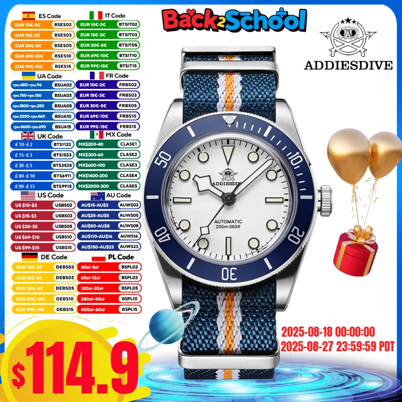 

ADDIESDIVE 39MM TOP Men Mechanical Watches 20Bar Waterproof 316L Stainless Steel BGW9 Super Luminous Automatic Watches Reloj