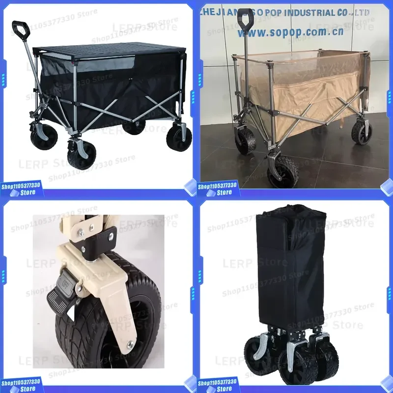 Large Capacity Foldable Wagon with Brakes for Beach Camping Garden Picnic Practical Sports Trolley Broadwheel Shopping Cart