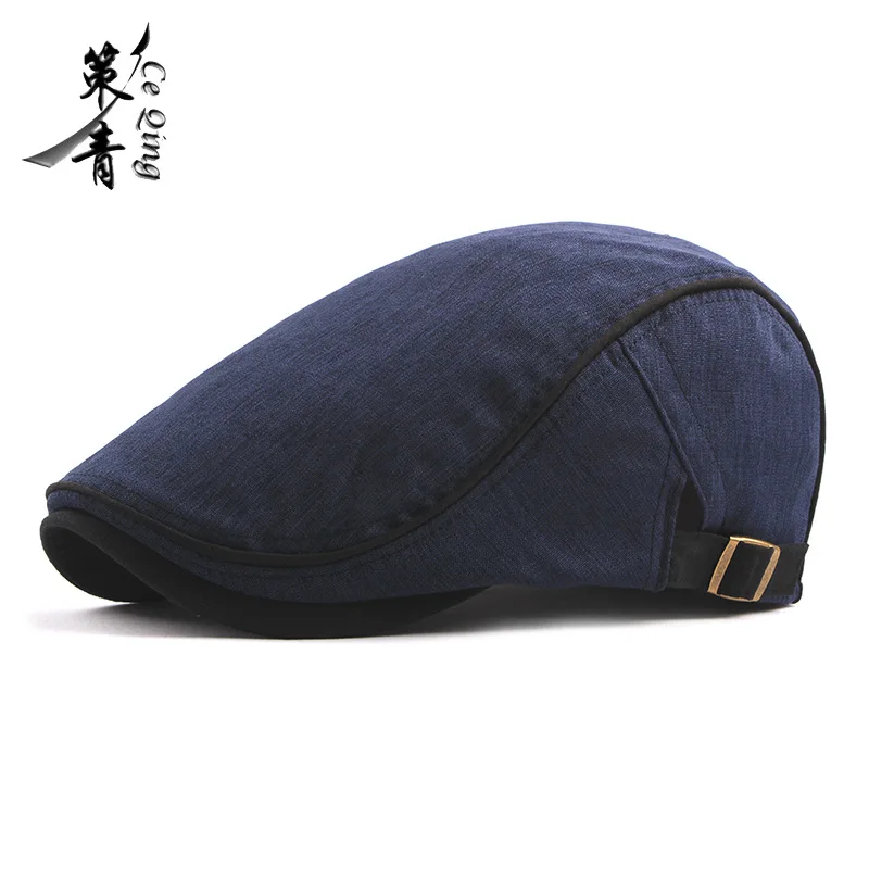 Nowy koreański solidny bawełniany beret męski wiosna jesień brytyjska czapka z daszkiem w stylu retro regulowana oddychająca czapka letnia czapka