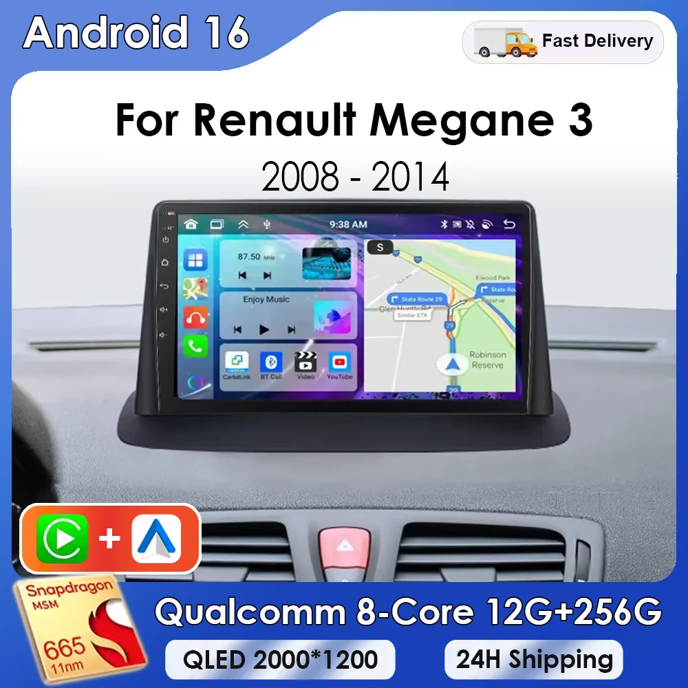 Radio multimedia para coche Android 16 para Renault Megane 3 RS Fluence Samsung SM3 2008 2010 2014, reproductor estéreo con CarPlay