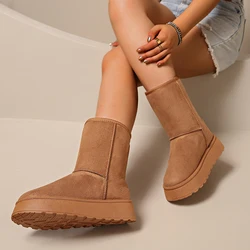 Lucyever Fashion Camel Mid-Calf Snow Boots for Women Warm Plush Lining Platform Winter Boots Woman Slip On Thick Sole Botas Ujer