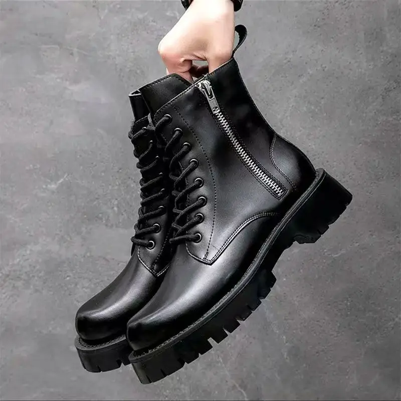italian designer fashion men boots original leather shoes stage nightclub cowboy platform boot cool high motorcycle botas hombre
