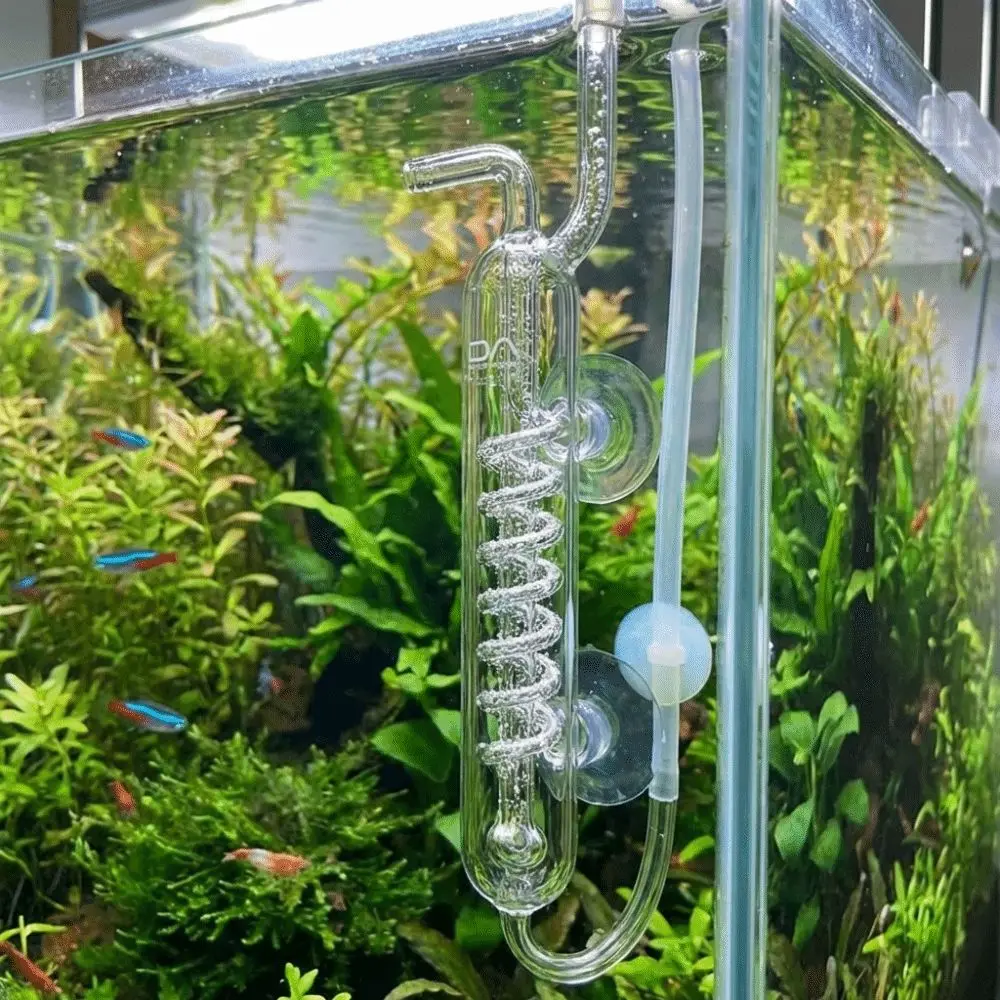 Glass CO2 Bubble Counter with Suction Cup Without Blocking CO2 Diffuser Practical High Transparent Spiral Bubble Counter