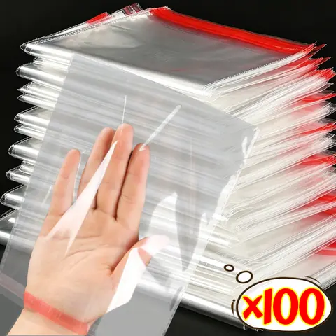 100Pcs Self-adhesive Bag Plastic Transparent Pouch for Home DIY Jewelry Candy Cookies Clear Gift Wrap Packaging Storage Bags