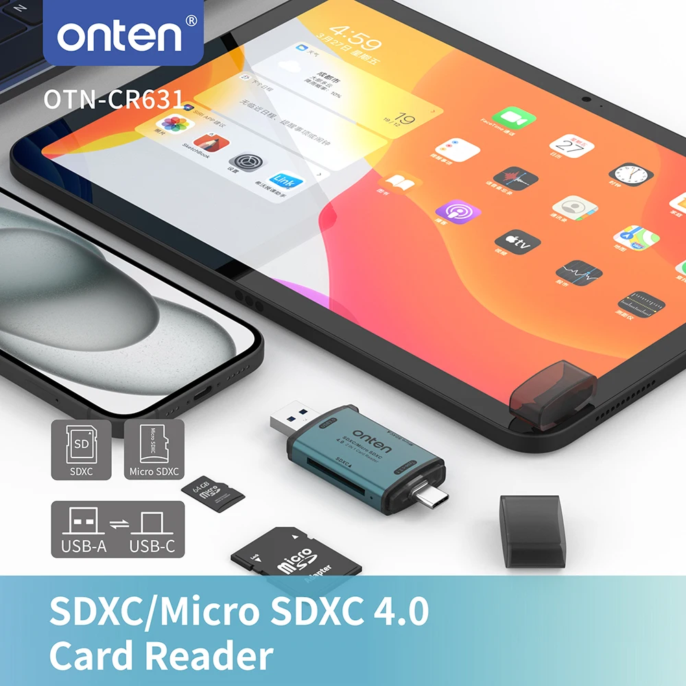 

Оригинальный кард-ридер ONTEN OTN-CR631 USB-A USB-C TO 2in2 SDXC TF 4,0, совместимый с SD/SDHC/SDXCmicro SD(TF)/micro SDXC