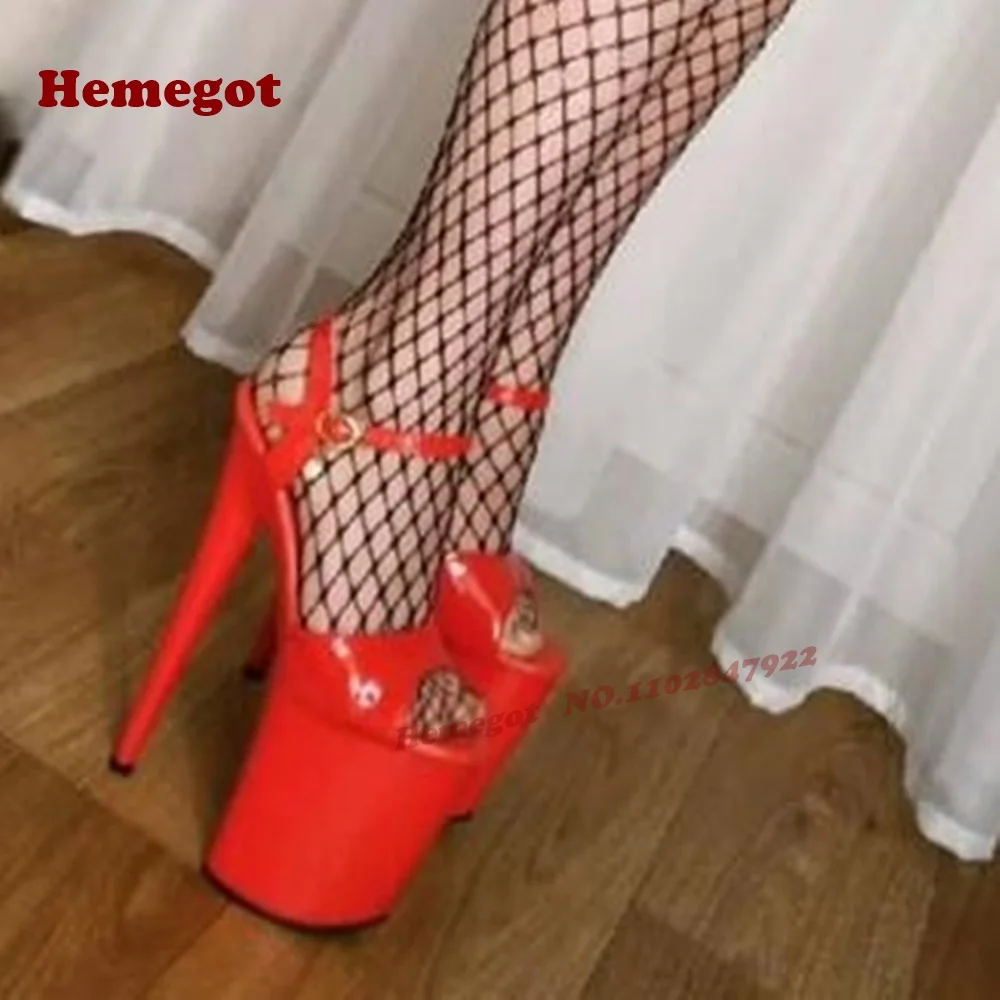Red High Platform Slingback Sandals Peep Toe Buckled Stiletto Heels Summer Sandals for Women Nightclub Glossy Solid Shoes Sexy