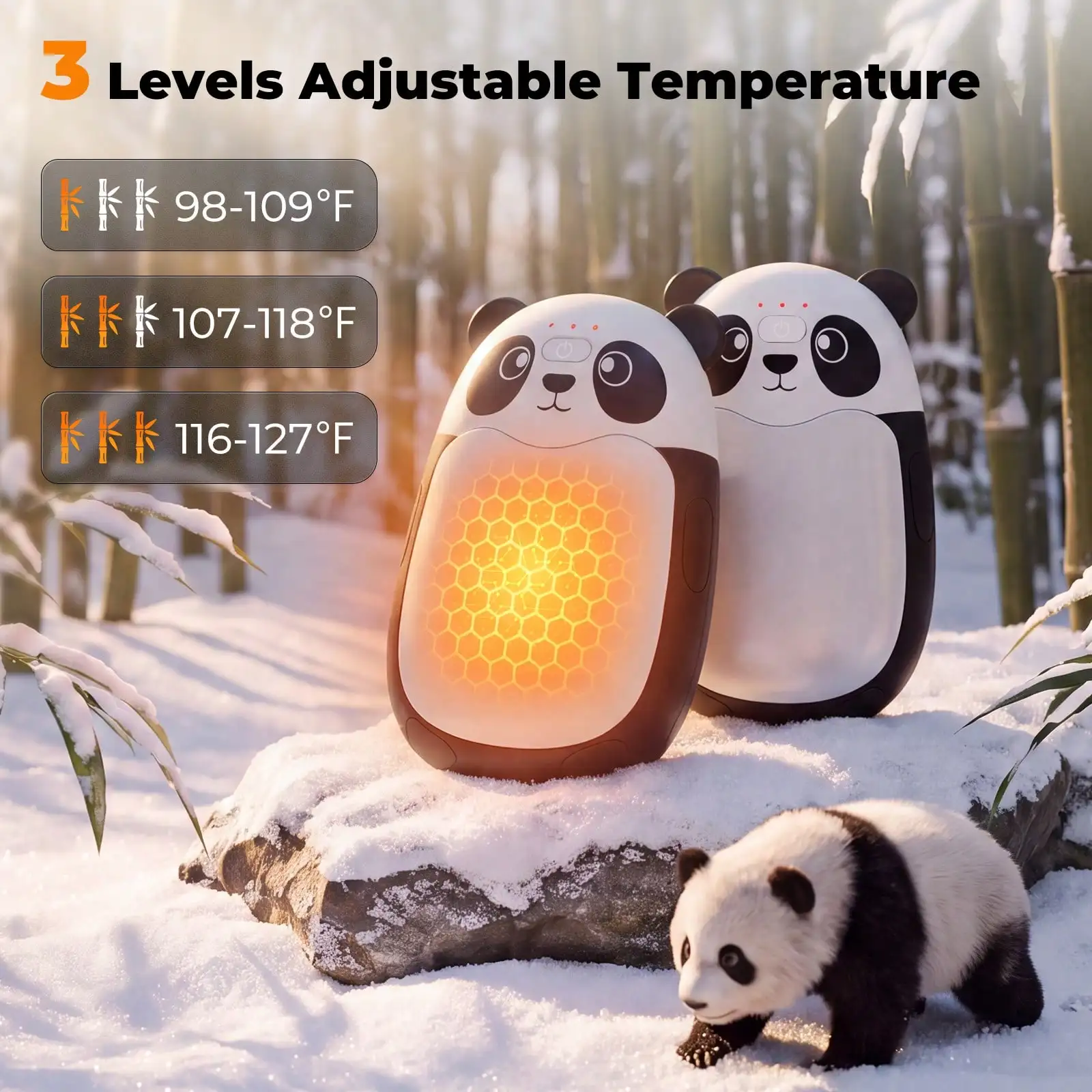 2PCS Rechargeable Hand Warmer, Magnetic Split Cute Panda Portable Pocket Hand Heater, 3 Level Temp Fast Heating Separable Hand Warmers For Winter Commute Skiing Camping Hiking