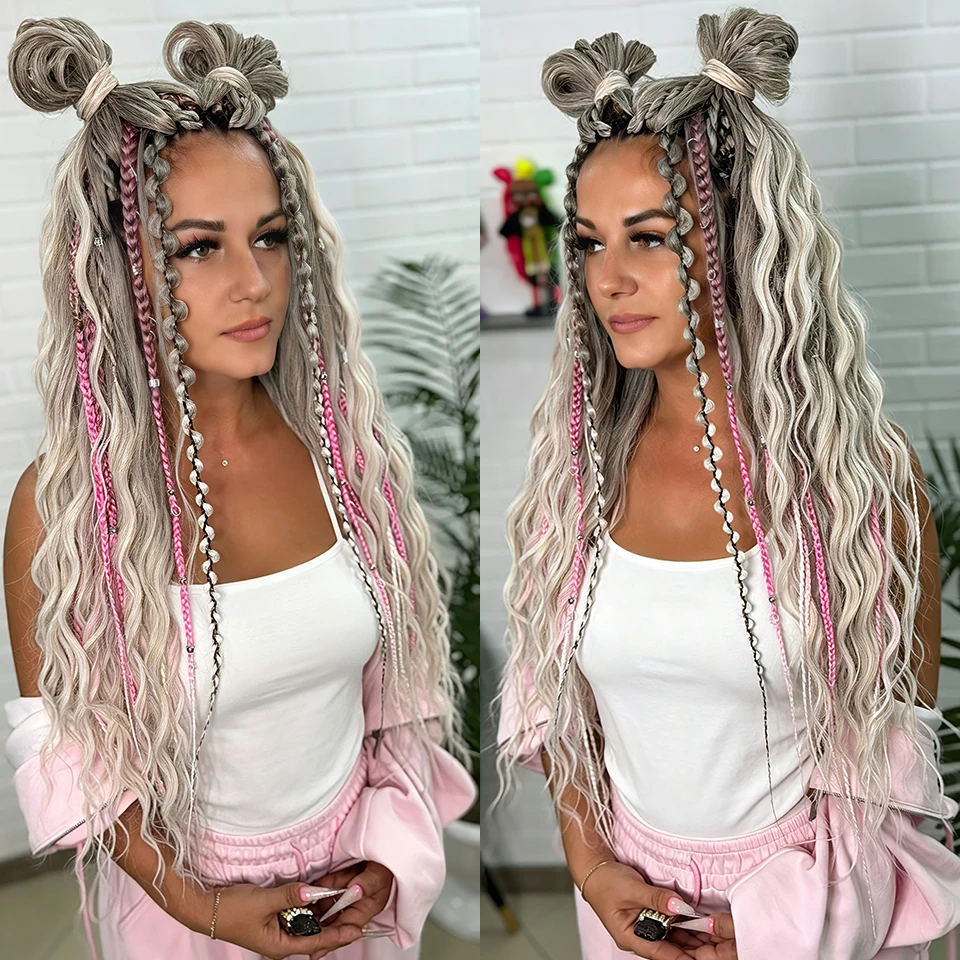 3-5Pcs Anna Hair Synthetic Loose Deep Wave Braiding Hair Extensions 24 Inch Water Wave Twist Braids Hair Grey Curly Crochet Hair