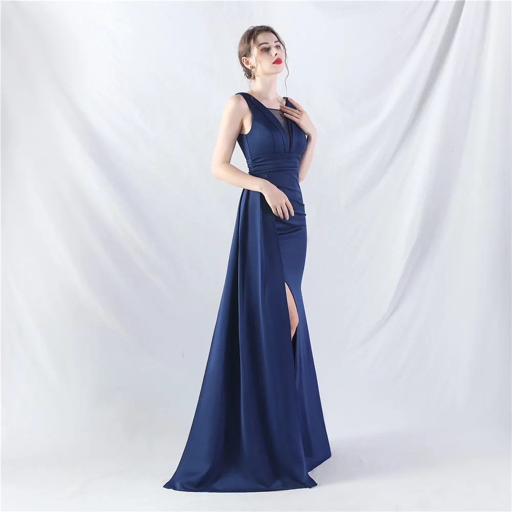 Women's Sleeveless  Crumpling Process Prom Dress Floor Length  Mermaid Maxi Party Gown Evening Dress