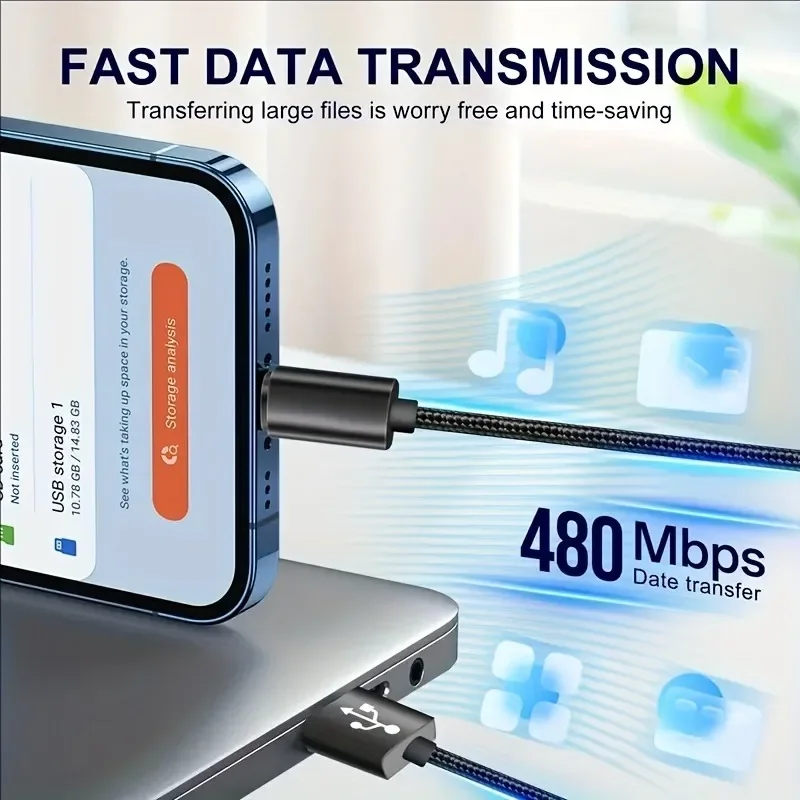 USB-C Nylon Braided Fast Charging Cable, Compatible with, Oneplus, Xiaomi,  Features Data Sync Capability,