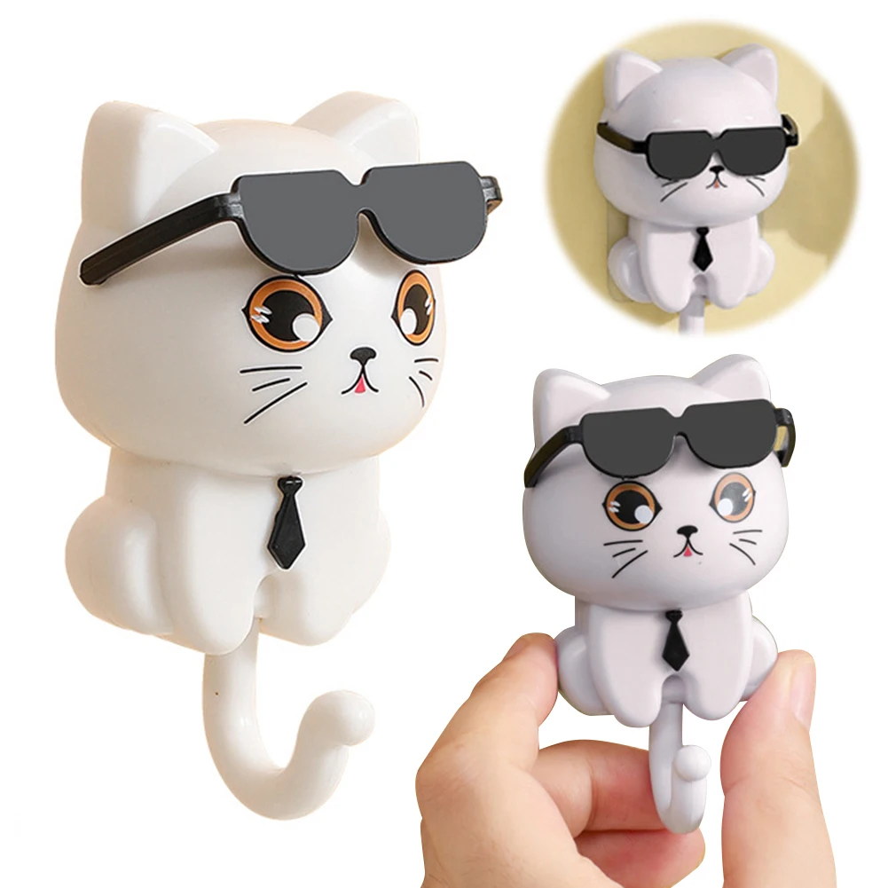 

Creative Cartoon Cat Hook Adhesive Cute Cat Key Holder Cat Key Hanger for Keys Bag Scarf Hat Towel Hanging Decoration
