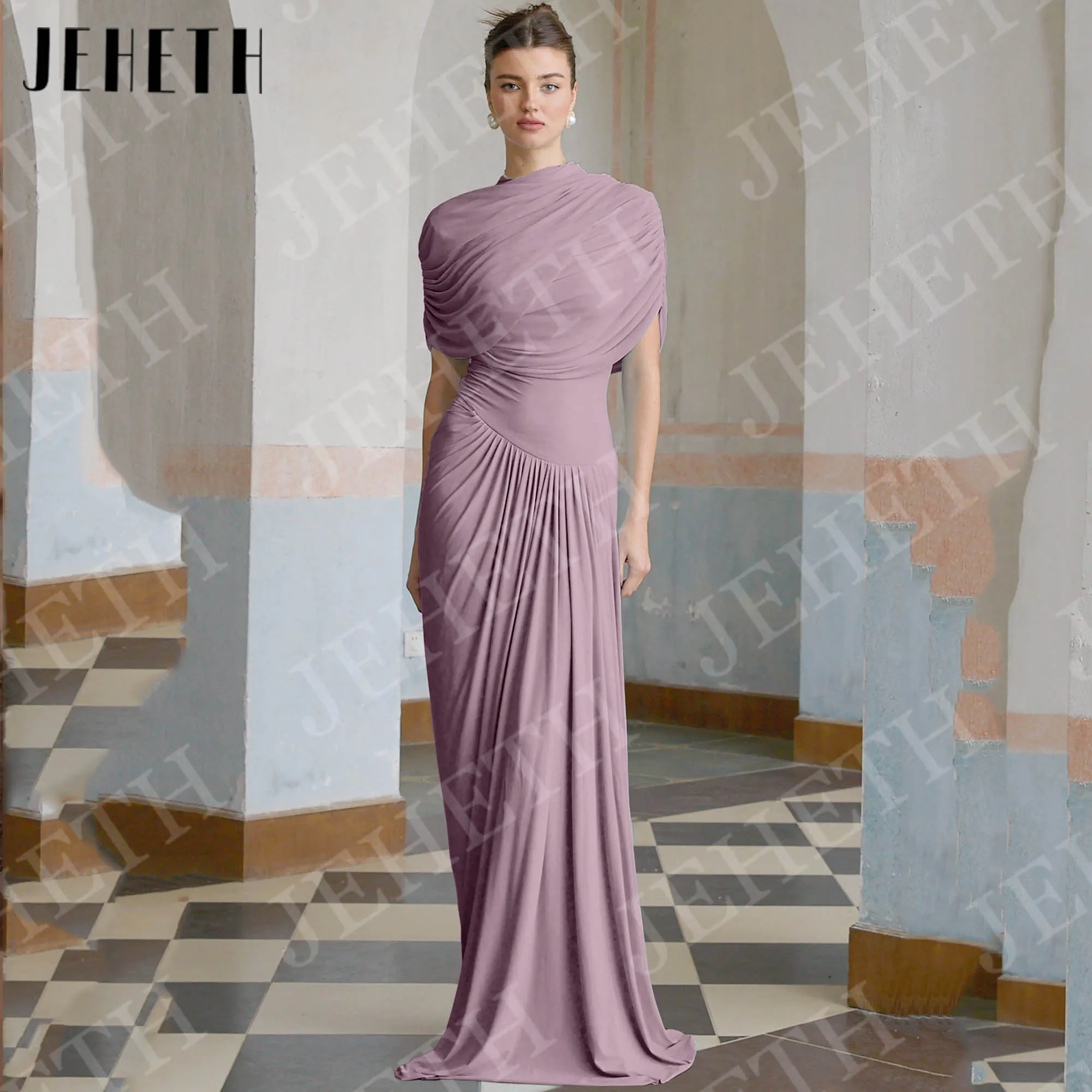 

JEHETH Elegant Evening Dresses for Wedding Guest Mermaid with Asymmetric Neck Pleated Party Dress Customized robes de soirée