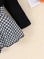 2PCS In Autumn, Baby Girls Aged 0-1 Years Old Have Comfortable Sweet And Cute Black Top + Houndstooth Skirt + Hair Band 5