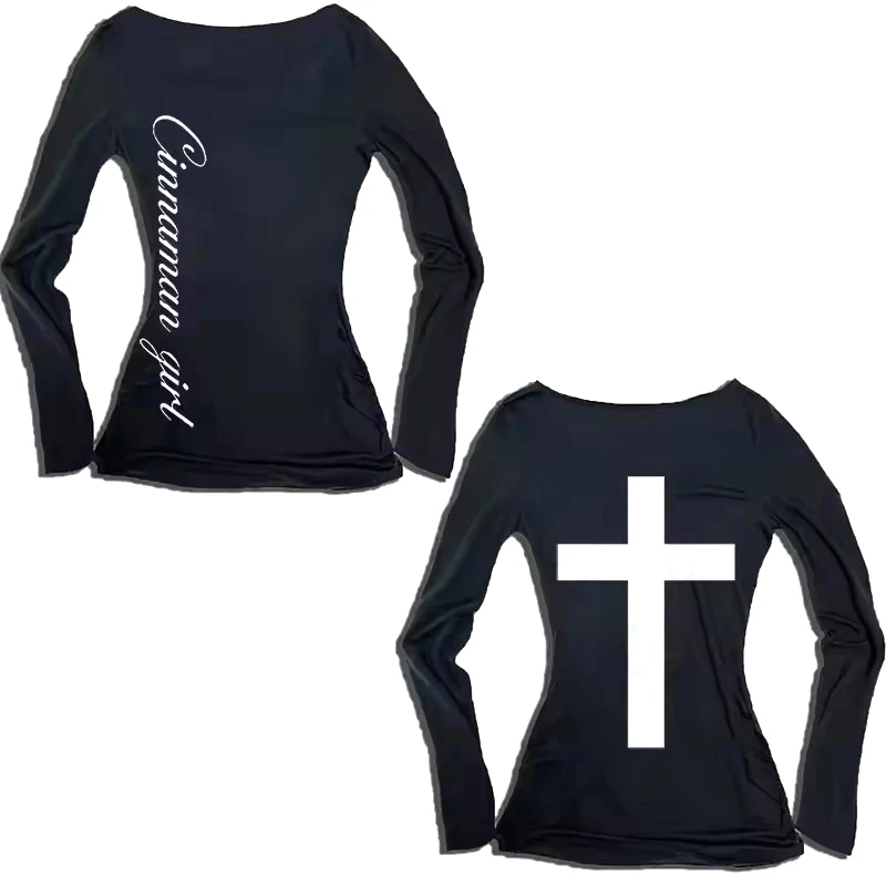 Autumn and winter new European and American style women's slim fit long sleeved printed T-shirt base shirt simple daily