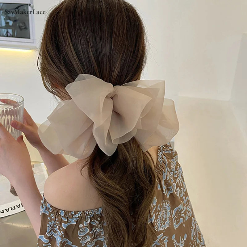 Oversize Hair Bow Girls Hairpin for Women Net Yarn Bowknot Ribbon Scarf Hair Clips Princess Wedding Hair Accessories Spring Clip