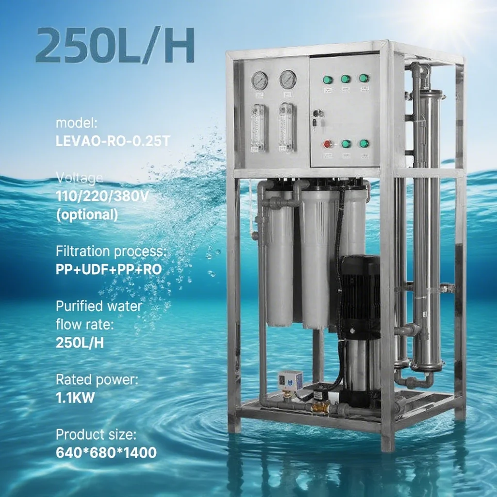 Levao 250LPH Small Factory Drinking Water Equipment RO Reverse Osmosis Filter & Mineral Water Maker