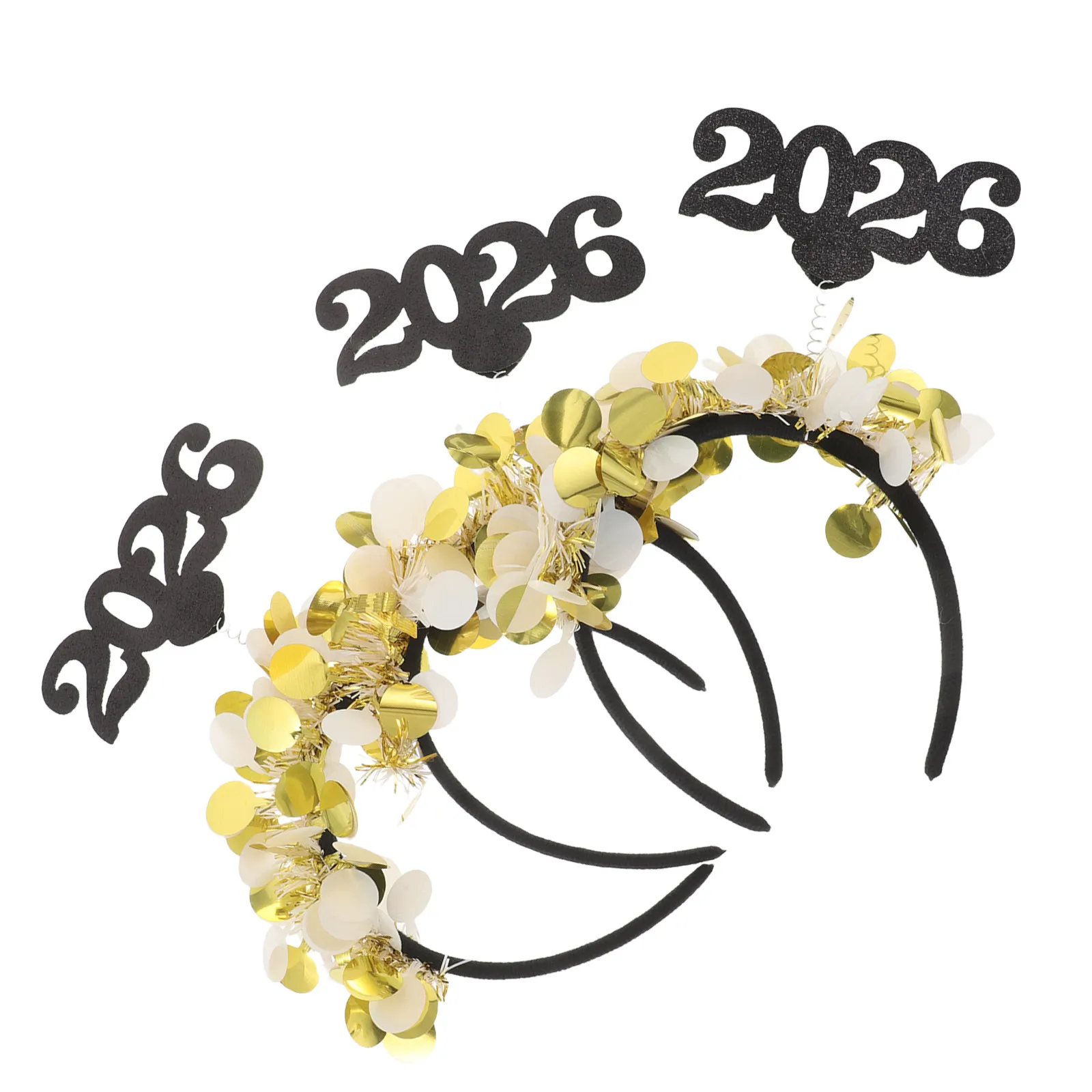 

3Pcs New Year Headband 2026 Gold Metallic Circle Shiny Party Hairband for Women Festive Holiday Hair Accessory Unique Number