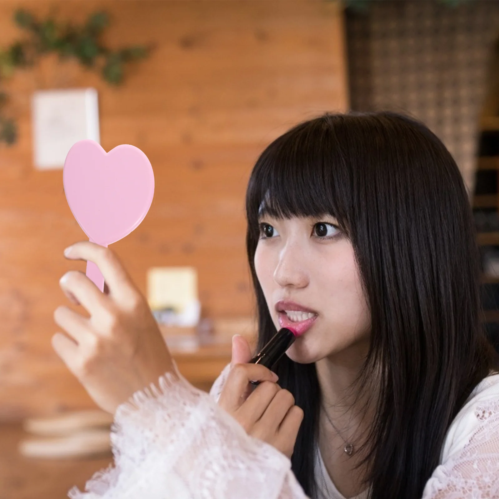 

2 pcs Heart-Shaped Handheld Makeup Portable Compact Vanity Mirror For Travel Lightweight Face Mirror Gift For Women Teens