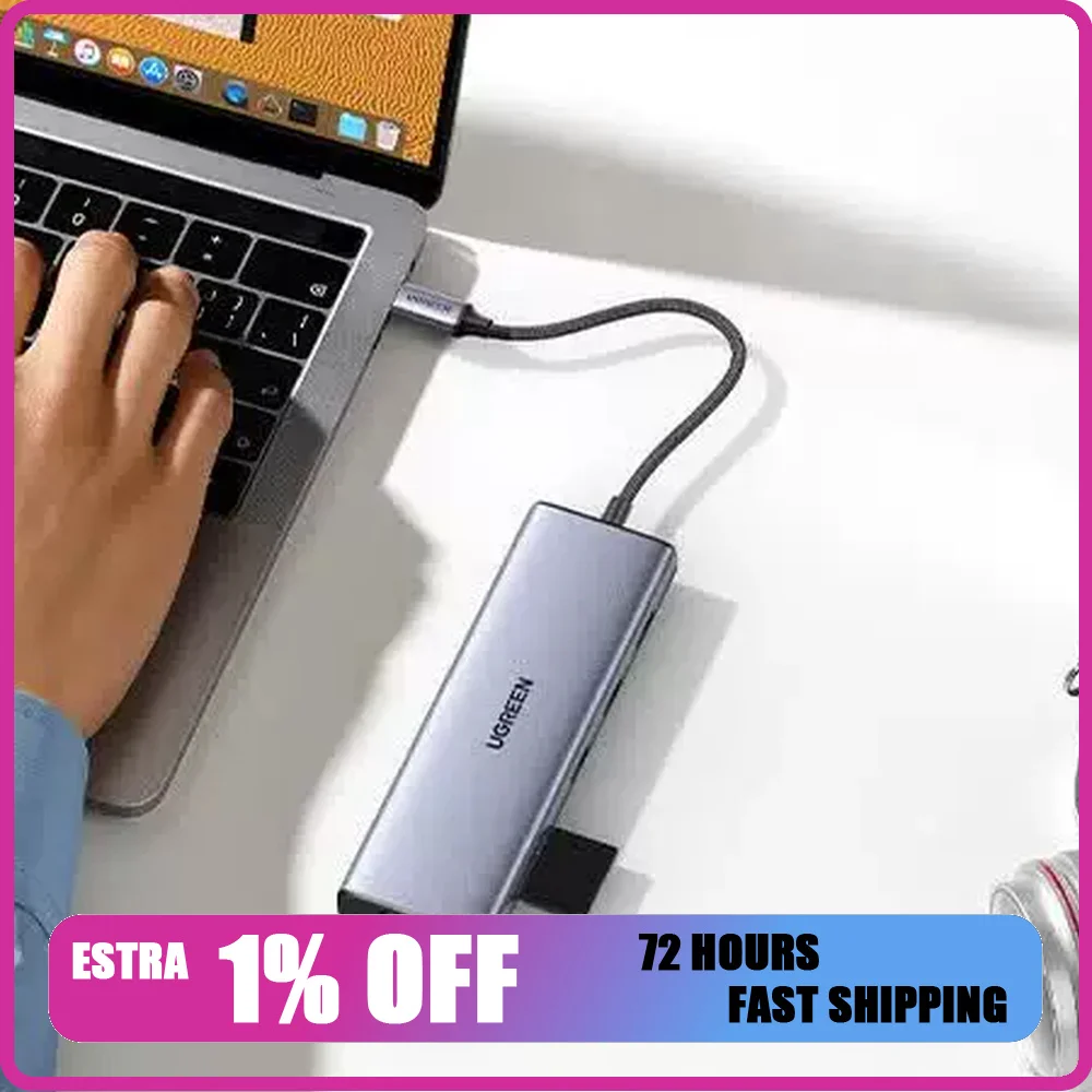 UGREEN CM498 25037 6-in-1 USB-C Hub, 4K HDMI, VGA, 3 USB 3.0 Ports, 100W PD, Dual Display Adapter