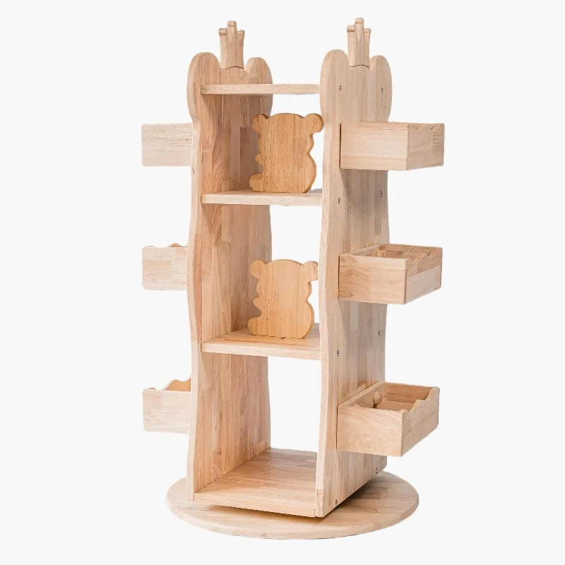 360 degree rotating bookshelf wood rubber wood multi-functional floor locker
