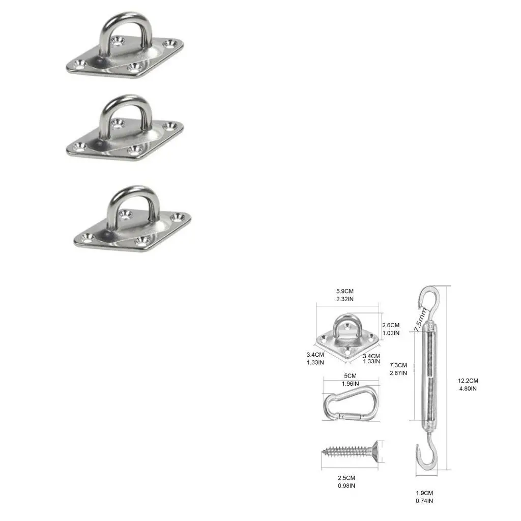 652F Shade Sail Hardware for Installation of for Triangle Rectangular Canopies, 304 Grade Stainless Steel