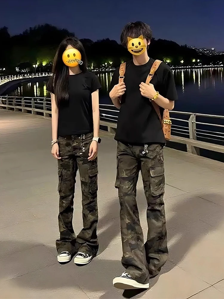 

Американские камуфляжные джинсы в стиле ретро, мужские модные уличные прямые брюки, расклешенные джинсы чистого кроя, повседневные свободные прямые джинсы