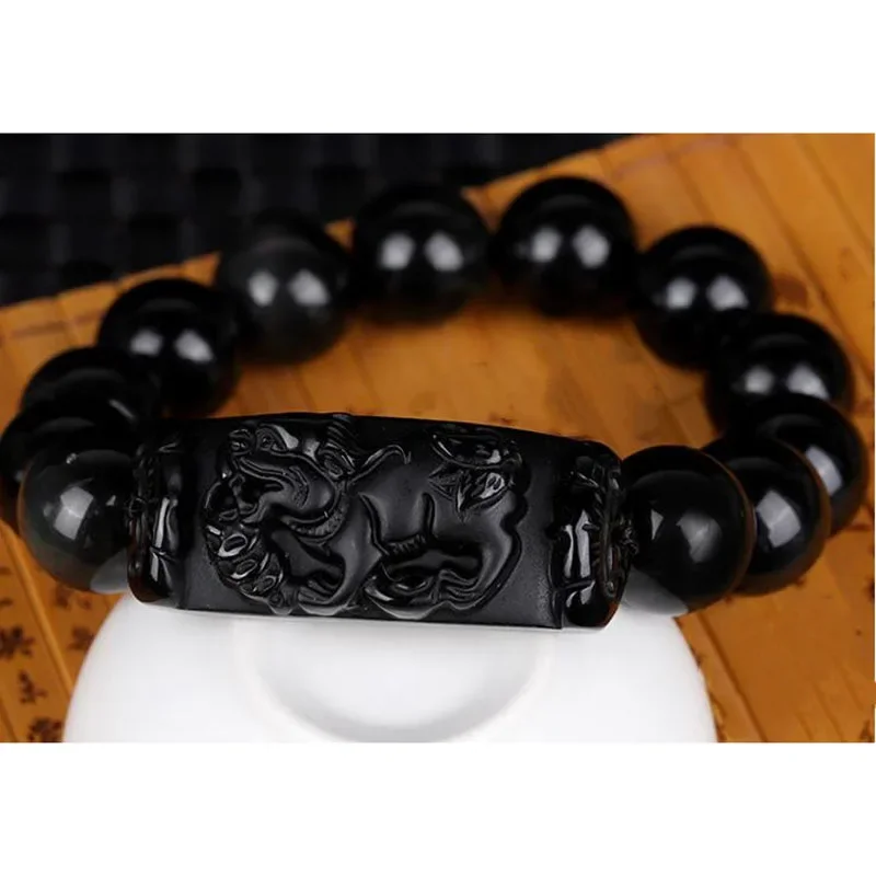 Natural Obsidian Stone Mink Bracelet Jewelry Fine  Jewelry Buddha  crystal Obsidian Transfer Mink Bracelet Jewelry