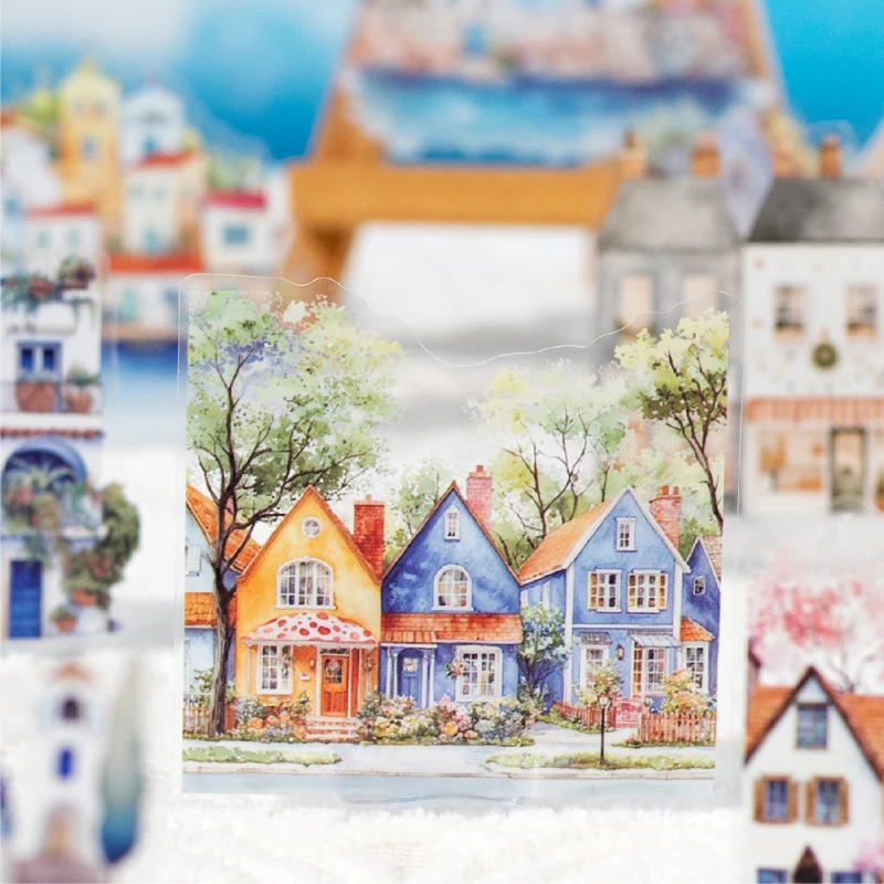 Mr.Paper 2 Packs Die Cut Waterproof PET Stickers Cherry Blossom House Scene DIY Decor for Journal Photo Frame Scrapbook