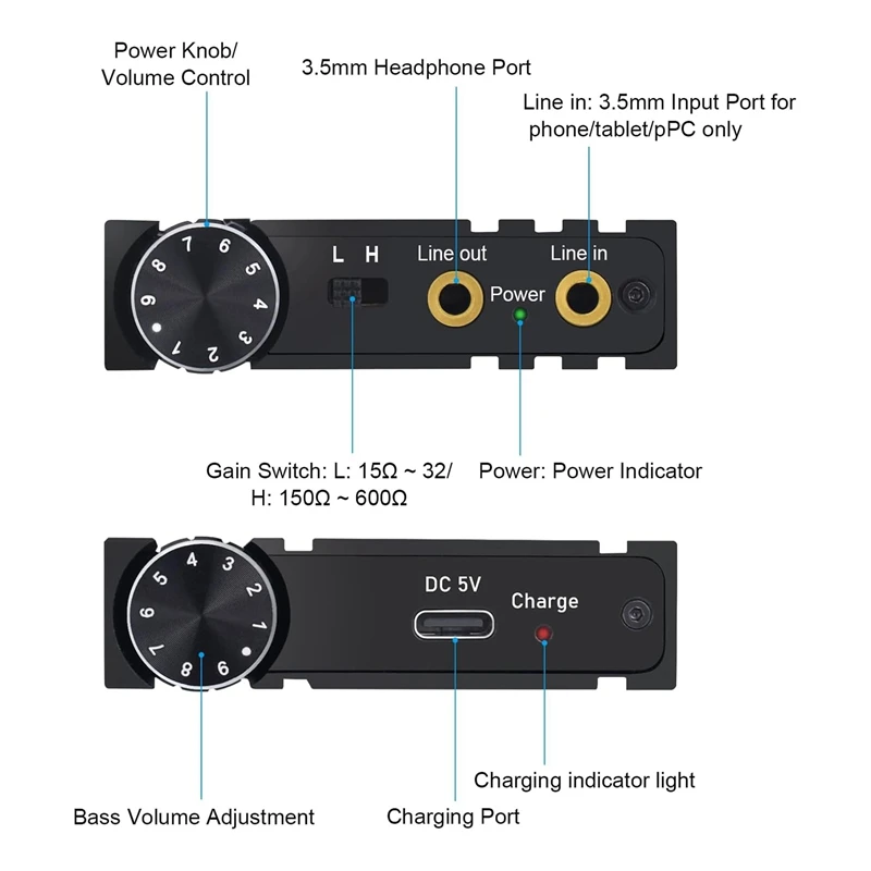 Imagem -02 - Portátil hi fi Bluetooth Headphone Amplificador Amp Fone de Ouvido Controle de Volume Baixo Durável Mp3 Mp4 Telefones Leitor Digital