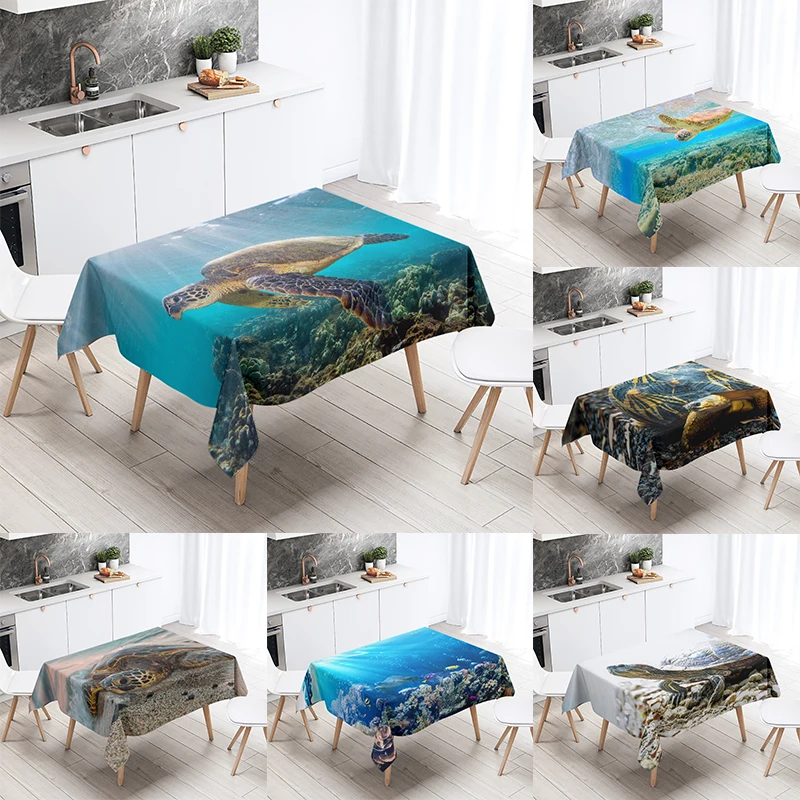 

Cute Sea Turtle Underwater World Tablecloth Camping Party Restaurant Table Decoration Waterproof Kitchen Home Decor